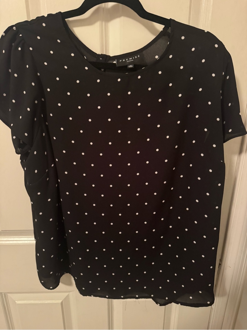 Premise Black Polka Dot Short Sleeve Top